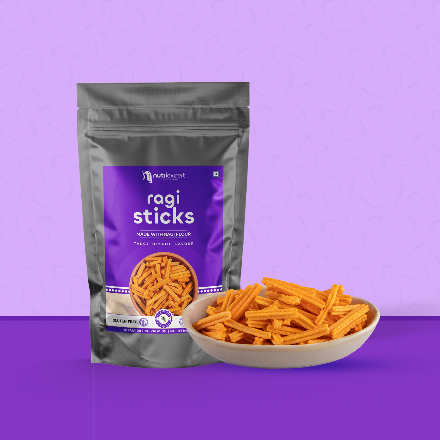NutriExpert Ragi Sticks | Gluten Free | Tangy Tomato Flavour | No Maida & Palm Oil