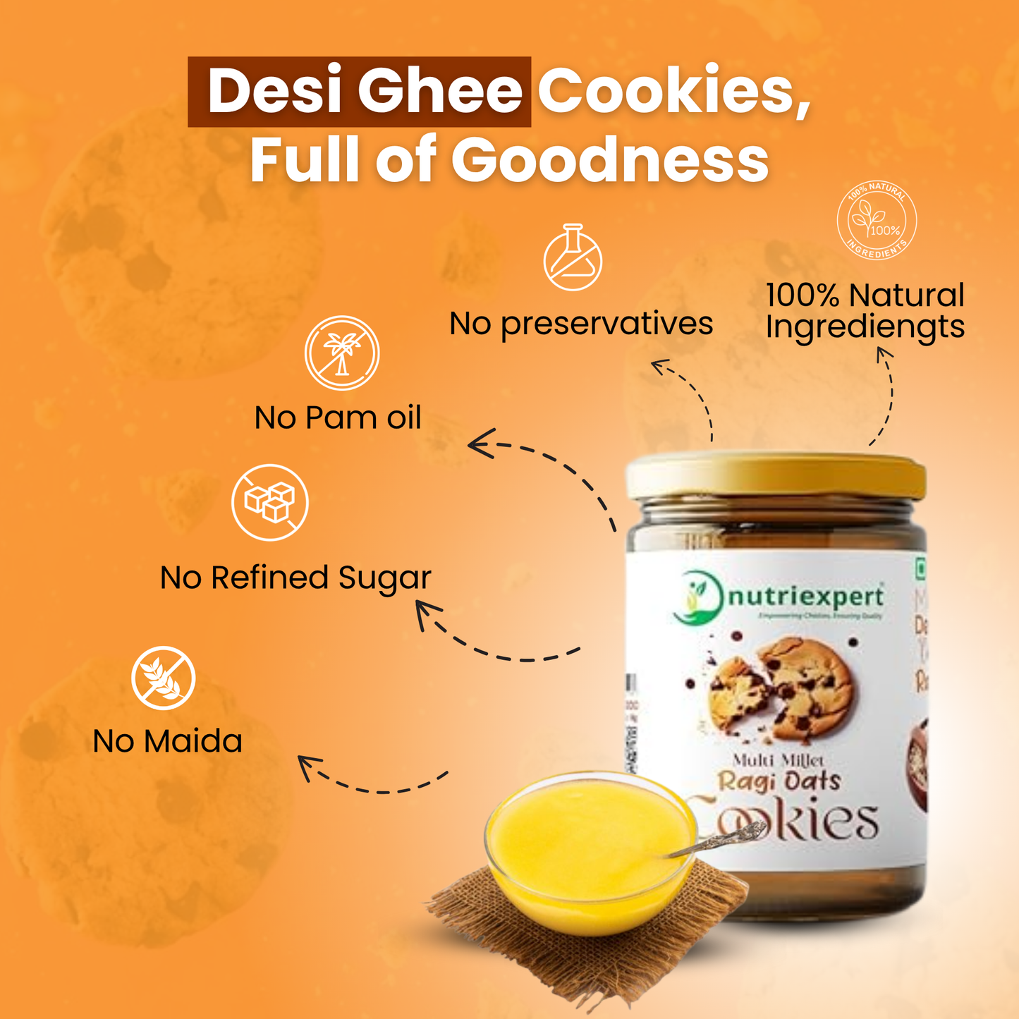 Ragi Oats Cookies | Made in Desi Ghee | Gluten Free | 300g