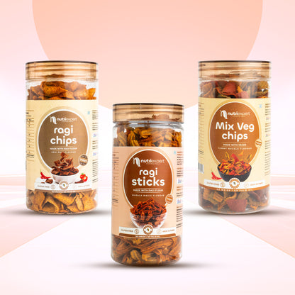 Combo Pack Ragi Chips145gm + Ragi Sticks 145 gm  + Mix Veg Chips 145gm