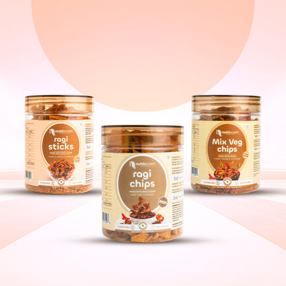 Combo Pack Ragi Chips 80gm + Ragi Sticks 80gm  + Mix Veg Chips 80gm