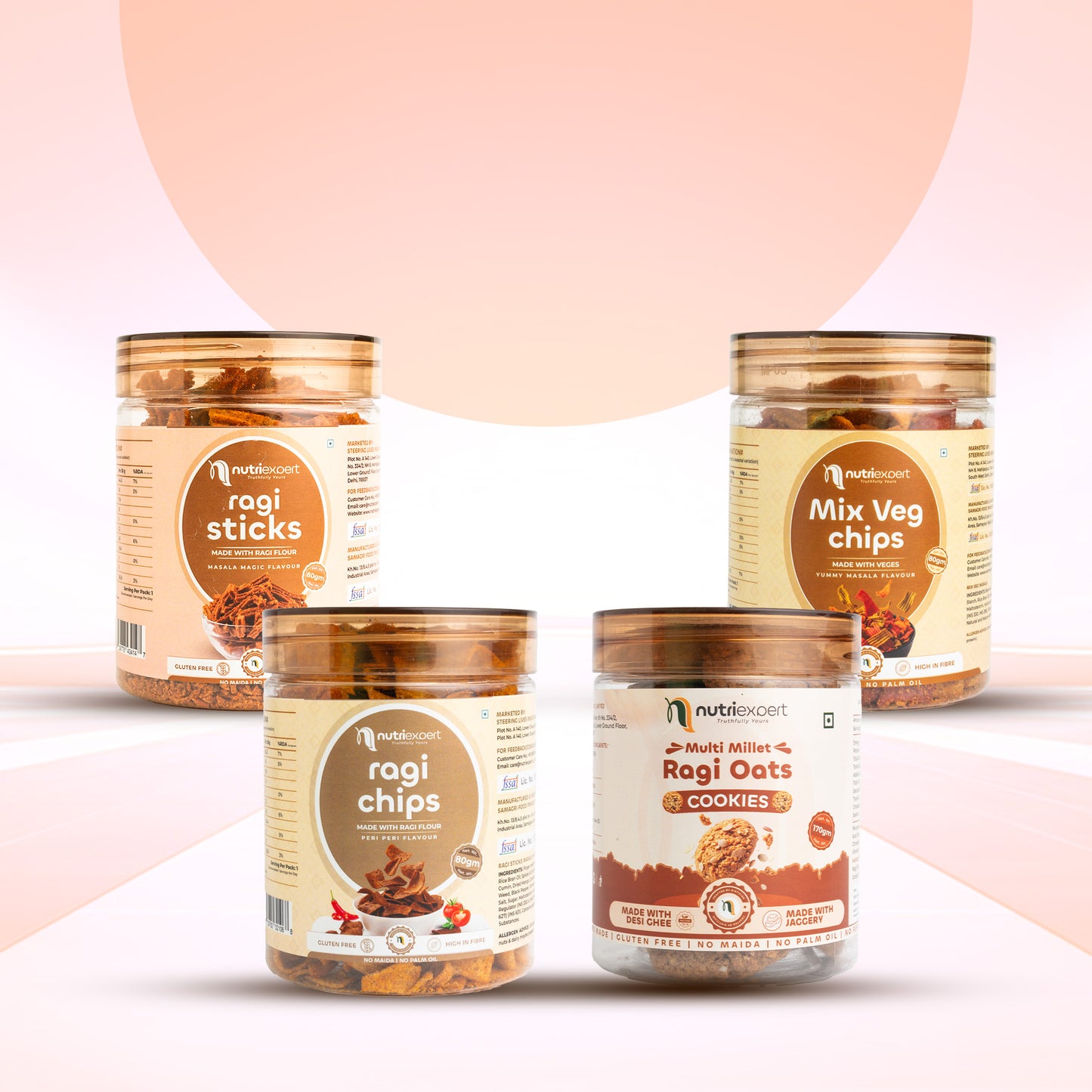 Combo Pack Ragi Chips 80gm + Ragi Sticks 80 gm  + Mix Veg Chips 80 gm + Ragi Cookies 170gm