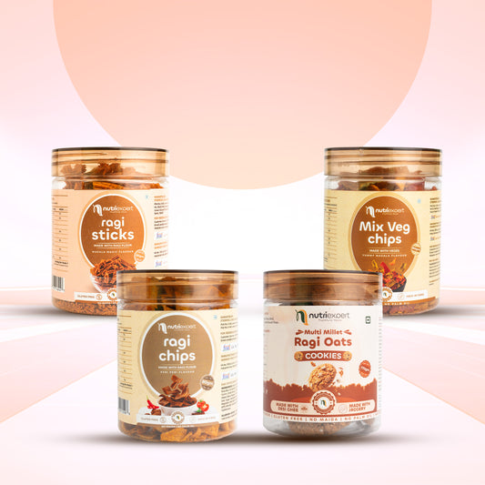Combo Pack Ragi Chips 80gm + Ragi Sticks 80 gm  + Mix Veg Chips 80 gm + Ragi Cookies 170gm