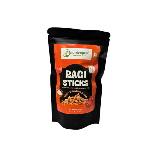 NutriExpert Ragi Sticks | Gluten Free | 50gm | Tangy Tomato Flavour | No Maida & Palm Oil