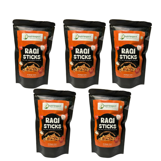 NutriExpert Ragi Sticks – Tangy Tomato Flavour (Pack of 5 × 50 g)
