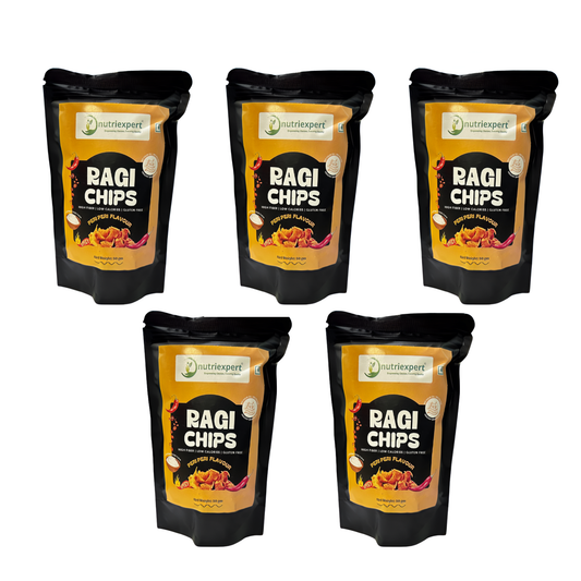 NutriExpert Ragi Chips, Peri Peri Flavour, Gluten Free, (Pack of 5 × 50 g)