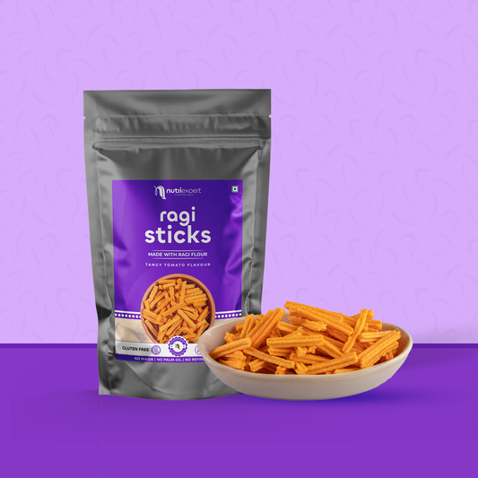 NutriExpert Ragi Sticks | Gluten Free | Tangy Tomato Flavour | No Maida & Palm Oil