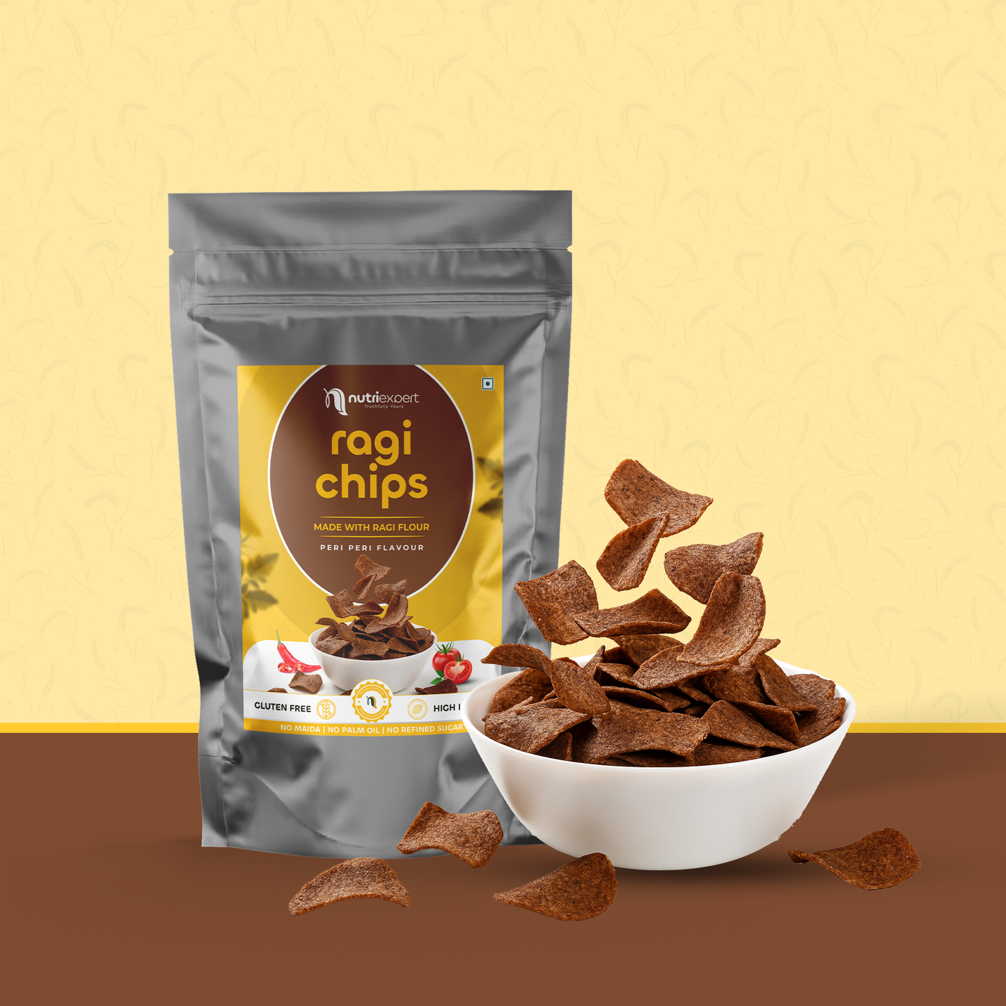 NutriExpert Ragi Chips | Peri Peri Flavour | 100% Gluten Free | No Maida & No Palm Oil | 50gm